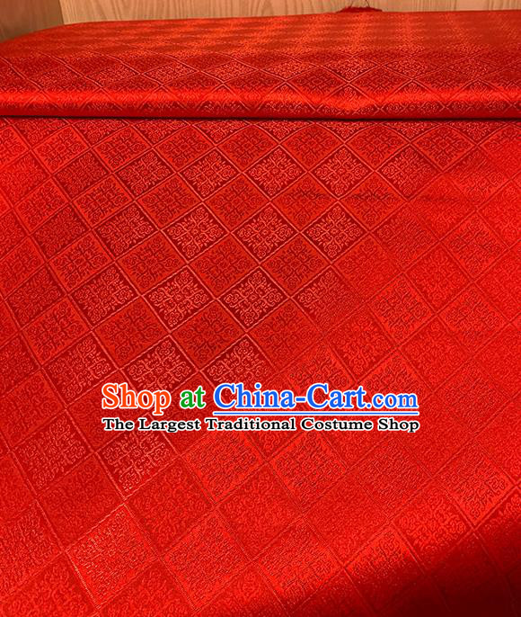Chinese Traditional Rhombus Pattern Red Silk Fabric Brocade Drapery Qipao Dress Damask Material