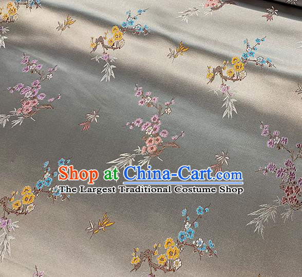 Chinese Traditional Plum Bamboo Pattern Gray Silk Fabric Brocade Drapery Cheongsam Damask Material