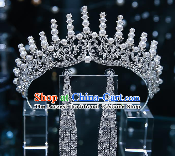 Handmade Baroque Bride Pearls Royal Crown Classical Jewelry Accessories European Princess Wedding Hair Accessories