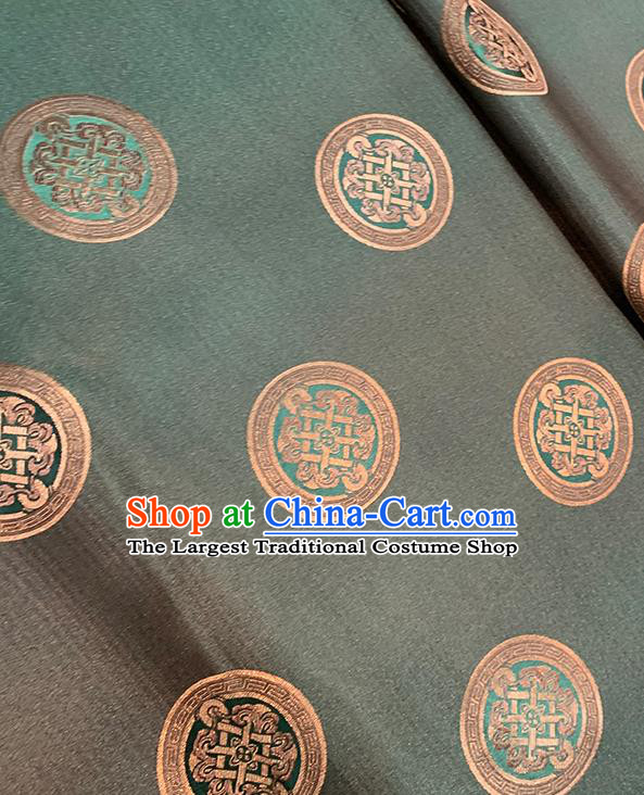Chinese Traditional Pattern Deep Green Silk Fabric Brocade Damask Mongolian Robe Drapery Material