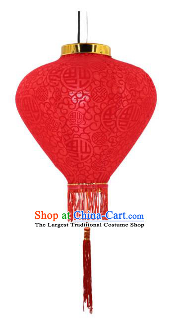 Chinese Traditional Fu Character Pattern Red Flocked Cloth Lanterns Handmade Hanging Lantern New Year Lamp