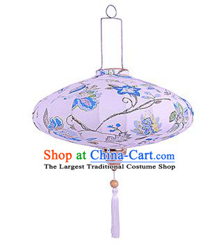 Chinese Traditional Ink Painting Blue Flowers Palace Lanterns Handmade Hanging Lantern Festive New Year Classical Saucer Lamp
