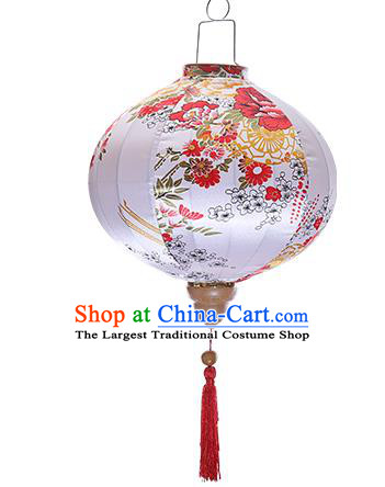 Chinese Handmade Printing Chrysanthemum Sakura White Satin Palace Lanterns Traditional New Year Lantern Classical Mid Autumn Festival Lamp