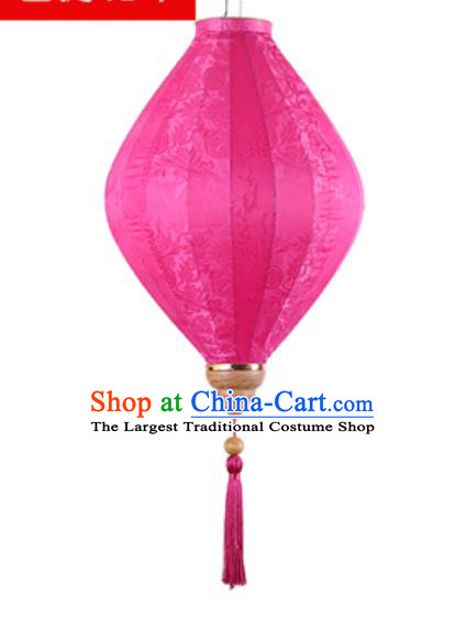 Chinese Handmade Rosy Satin Palace Lanterns Traditional Festive Hanging Lantern New Year Classical Jacquard Lamp