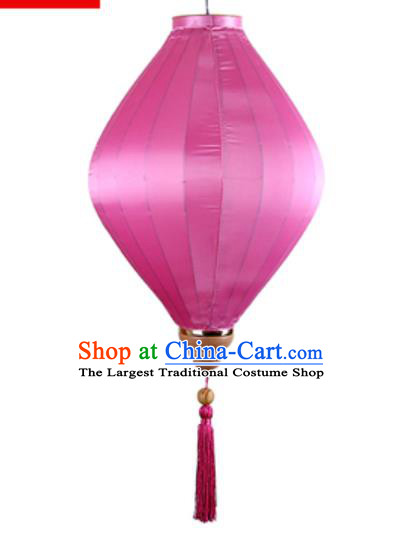 Chinese Handmade Rosy Satin Palace Lanterns Traditional Festive Hanging Lantern New Year Classical Silk Lamp