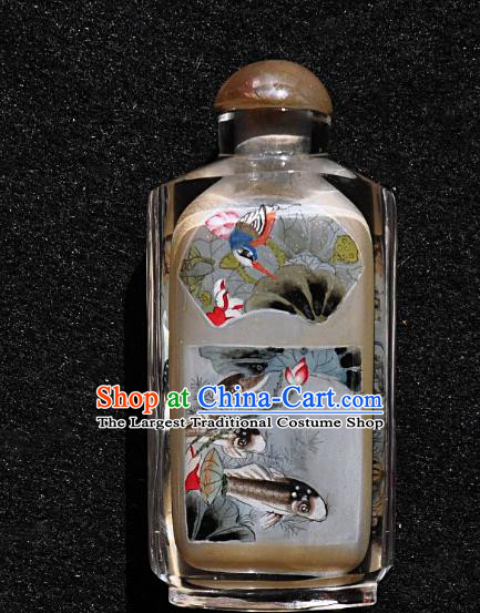 Chinese Handmade Snuff Bottle Traditional Inside Painting Lotus Fishes Snuff Bottles Artware