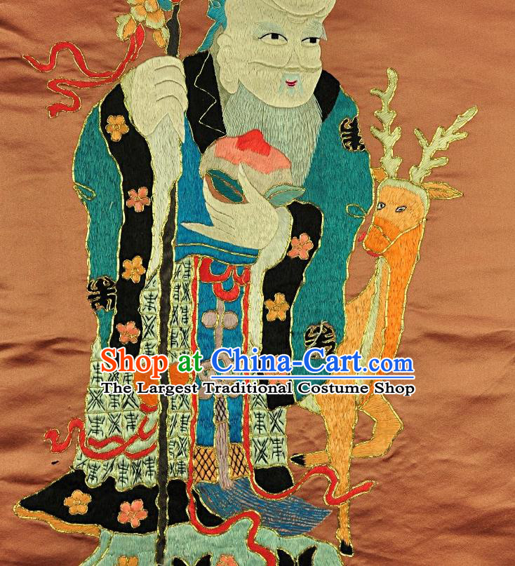 Traditional Chinese Embroidered Longevity God Decorative Painting Hand Embroidery Deer Silk Picture Craft