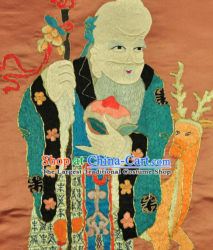 Traditional Chinese Embroidered Longevity God Decorative Painting Hand Embroidery Deer Silk Picture Craft