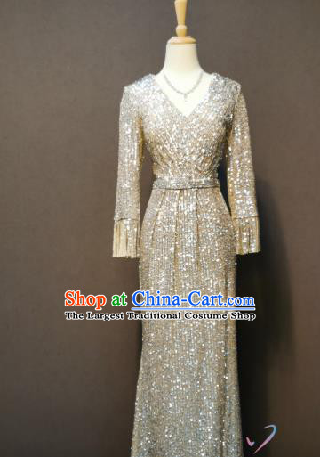 Top Grade Compere Sequins Full Dress Singer Clothing Chorus Costumes Evening Wear