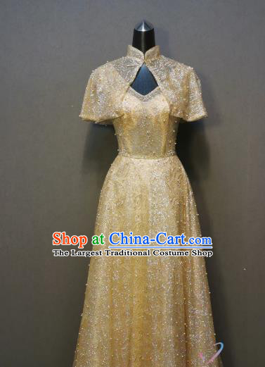 Bride Embroidered Beads Golden Dress Compere Full Dress Evening Wear Annual Meeting Costumes