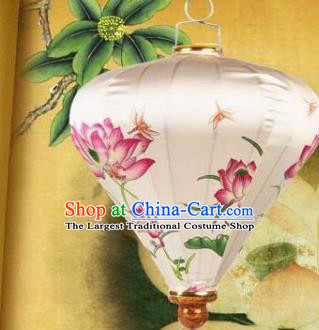 Handmade Chinese Printing Lotus Palace Lanterns Traditional New Year Lantern Classical Festival White Satin Lamp