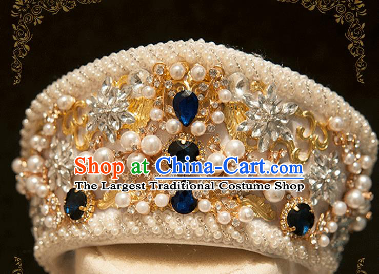 Halloween Cosplay Queen Deluxe Pearls Royal Crown Handmade Hair Accessories Stage Show Hat