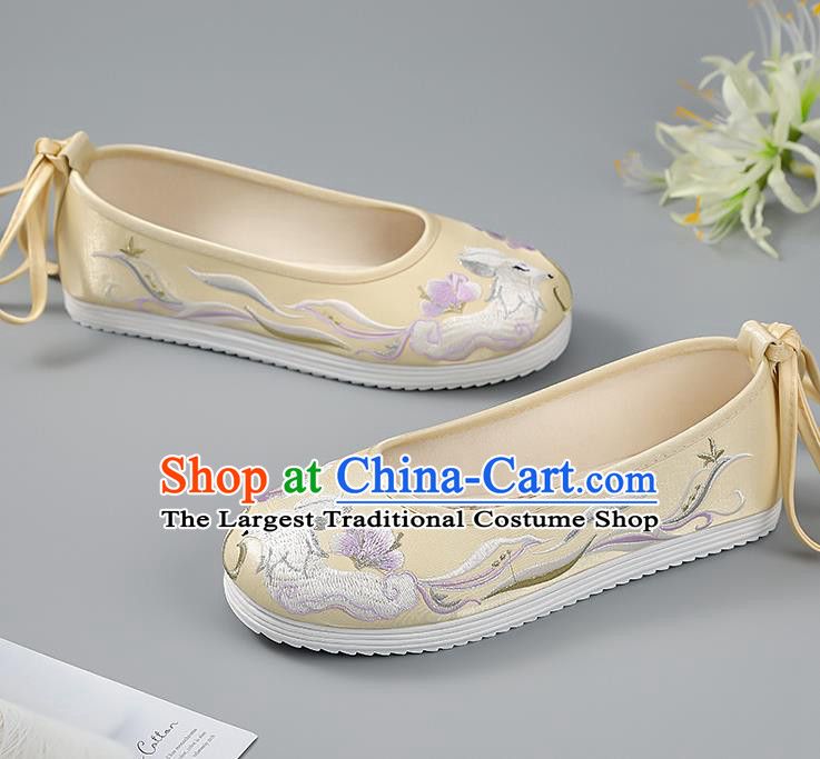 China Light Yellow Embroidered Shoes Princess Shoes Traditional Hanfu Shoes Handmade Cloth Shoes Ancient Shoes