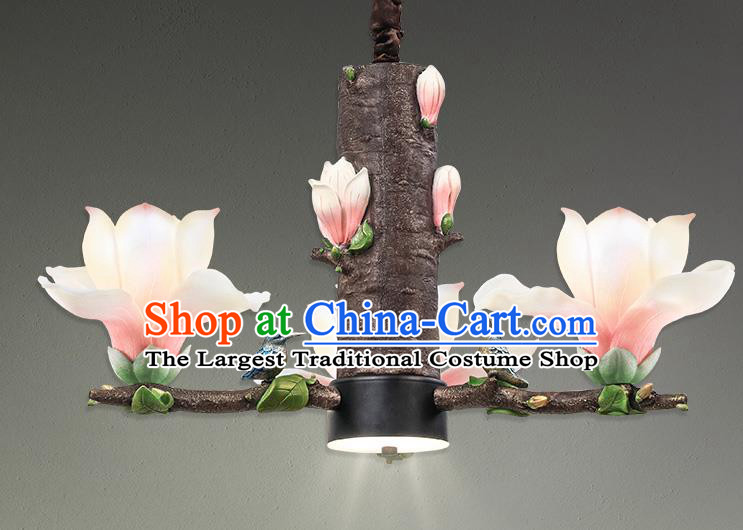 Traditional Chinese Yulan Magnolia Ceiling Lamp Handmade Living Room Lantern Iron Art Six Pieces Light Lamp Classical Lanterns