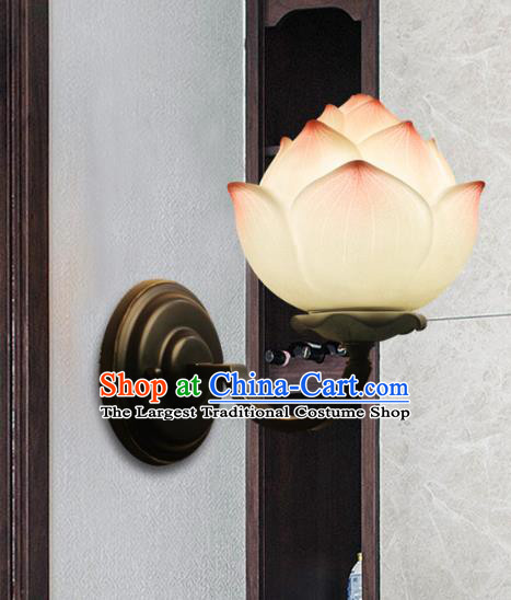 Chinese Classical Lotus Lanterns Iron Art Bedside Lamp Traditional Lantern Handmade Painted Wall Lamp