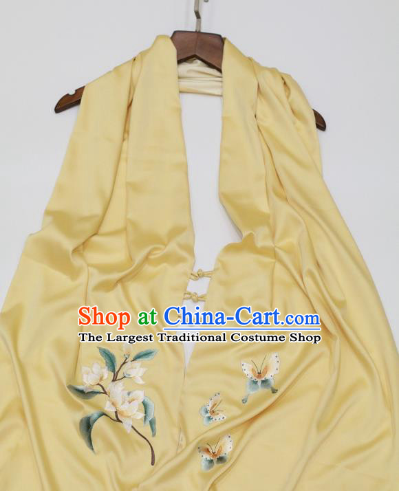 China Yellow Silk Scarf Traditional Embroidered Tippet Embroidery Magnolia Craft Mother Cappa