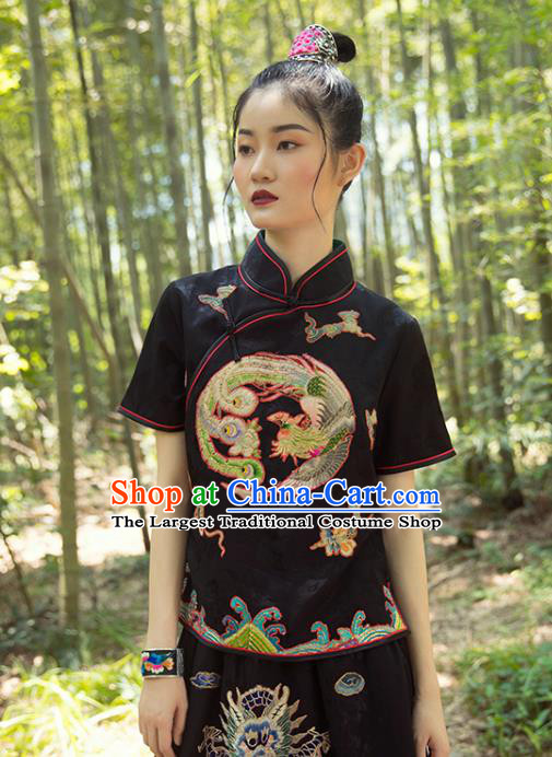 China Embroidery Phoenix Blouse National Clothing Tang Suit Brocade Shirt Women Costumes
