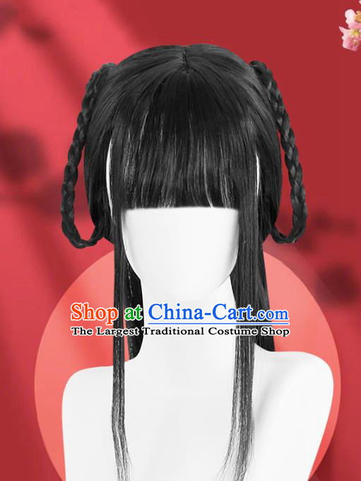 Chinese Song Dynasty Village Girl Bangs Wigs Quality Wigs China Best Chignon Wig Ancient Country Lady Wig Sheath