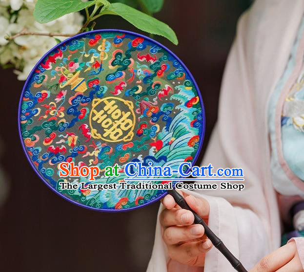 China Ancient African Blackwood Palace Fan Wedding Fan Classical Dance Double Side Silk Fans Suzhou Embroidery Fan