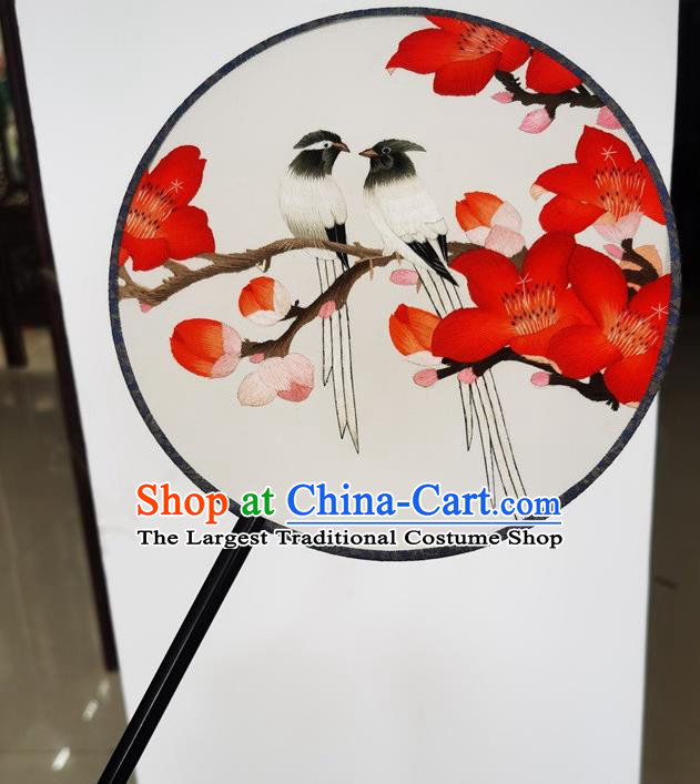 China Wedding Fan Suzhou Embroidery Red Mangnolia Silk Fan Ancient Palace Fan Classical Dance Double Side Fans