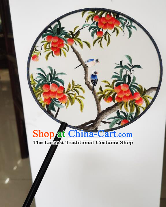 China Handmade Round Fan Ancient Princess Palace Fan Suzhou Double Side Fans Embroidery Apricot Silk Fan
