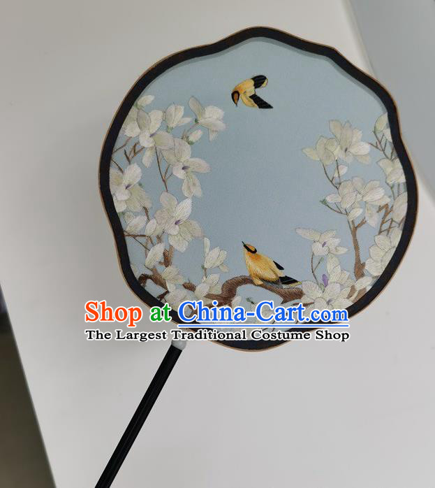China Double Side Fan Embroidery Flowers Birds Silk Fan Handmade Palace Fan Ancient Court Lady Fans