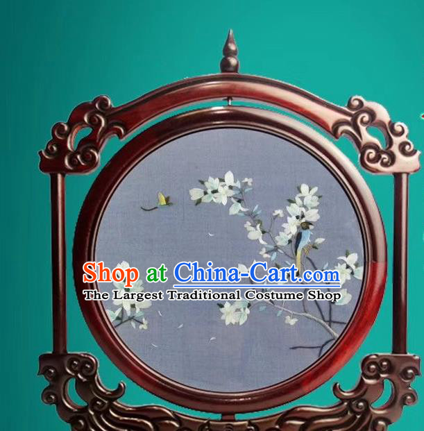 China Suzhou Exquisite Embroidered Desk Screen Traditional Double Side Embroidery Craft Handmade Rosewood Decoration