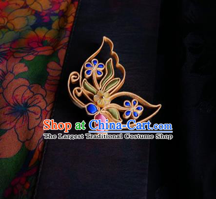 China Traditional Accessories Cheongsam Breastpin Handmade Silk Butterfly Orchids Brooch