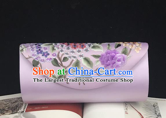 China Handmade Embroidered Accessories Traditional Suzhou Embroidery Hydrangea Clutch Bag Cheongsam Lilac Silk Handbag
