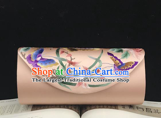 China Handmade Suzhou Embroidery Orchids Clutch Bag Traditional Orange Silk Handbag National Chain Bag