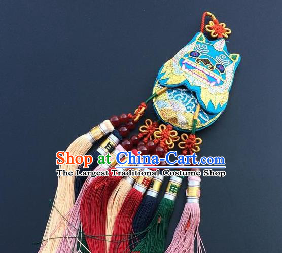 China Embroidery Blue Cat Tassel Pendant New Year Decoration Traditional Embroidered Car Accessories Lucky Charms