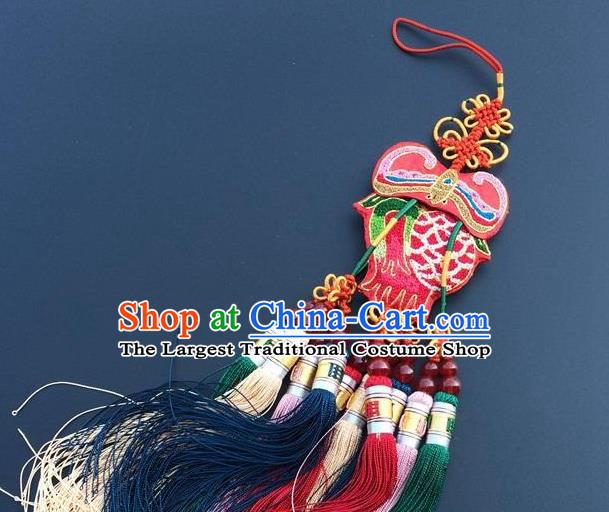 China New Year Decoration Traditional Embroidered Car Accessories Lucky Charms Embroidery Red Bat Tassel Pendant