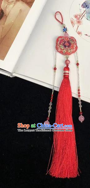 China National Cheongsam Accessories Traditional Suzhou Embroidery Red Tassel Brooch Pendant