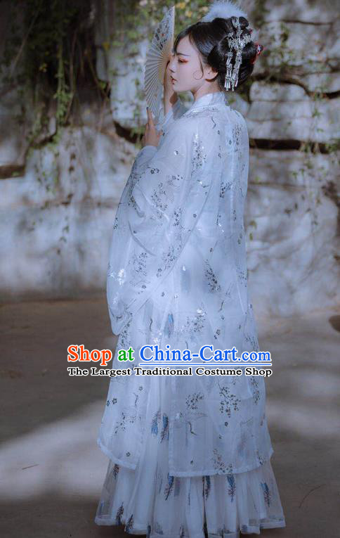 China Traditional Tang Dynasty Princess Historical Costumes Ancient Goddess White Hanfu Dress for Women