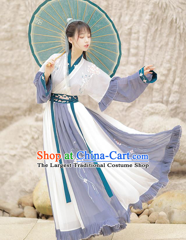 Traditional China Jin Dynasty Young Lady Historical Costumes Ancient Female Sowrdsman Hanfu Clothing Full Set