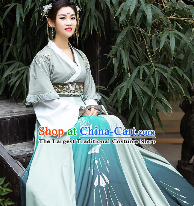 China Ancient Court Lady Hanfu Dress Apparels Traditional Jin Dynasty Royal Princess Costumes Complete Set
