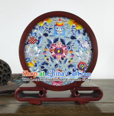 Rosewood Home Decoration China Traditional Craft Handmade Embroidered Lotus Fish Painting Table Screen