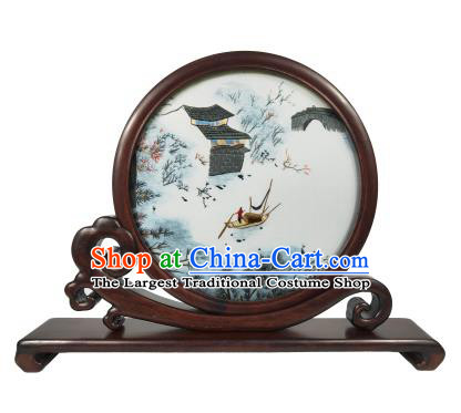 Chinese Traditional Rosewood Screen Suzhou Embroidery Table Decoration Double Side Embroidered Screen