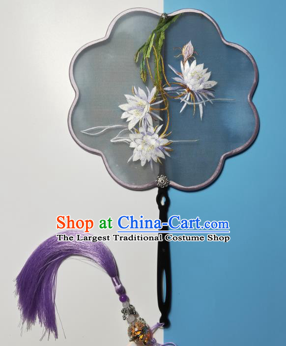Traditional Handmade Hanfu Fan Classical Dance Embroidered Palace Fan China Suzhou Embroidery Epiphyllum Silk Fan