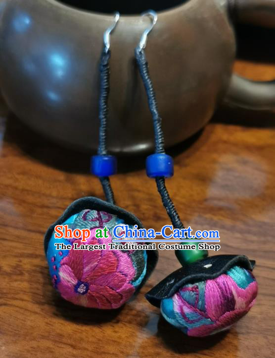 China Traditional Miao Ethnic Silk Ear Accessories Handmade Embroidered Earrings for Women