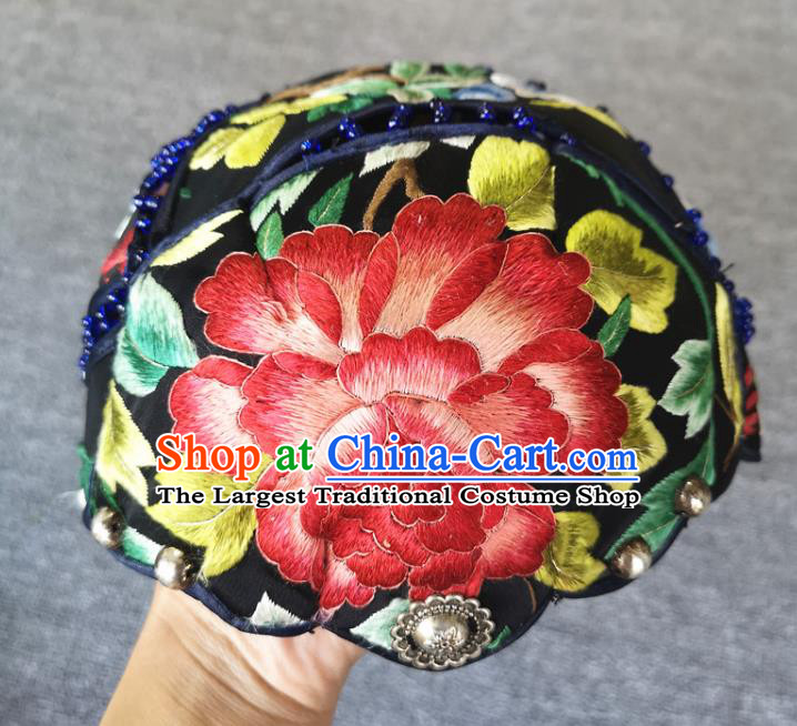 Handmade China National Headwear Traditional Cap Accessories Embroidered Peony Hat