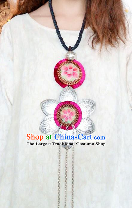 China National Embroidered Necklet Accessories Miao Ethnic Silver Flowers Necklace