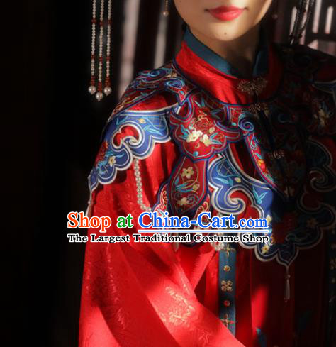 Chinese Ming Dynasty Court Queen Historical Costumes Traditional Ancient Empress Wedding Embroidered Hanfu Apparels Full Set