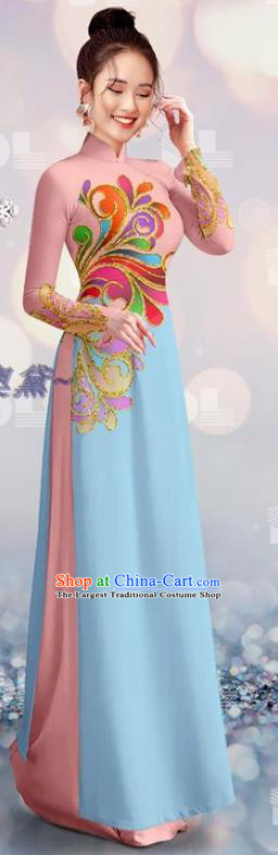 Custom Asian Cheongsam Traditional Vietnamese Qipao Dress with Pants Vietnam Costume Bride Ao Dai Uniforms