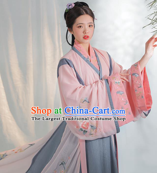 Chinese Ancient Clothing Traditional Costumes Jin Dynasty Royal Princess Embroidered Hanfu Dress