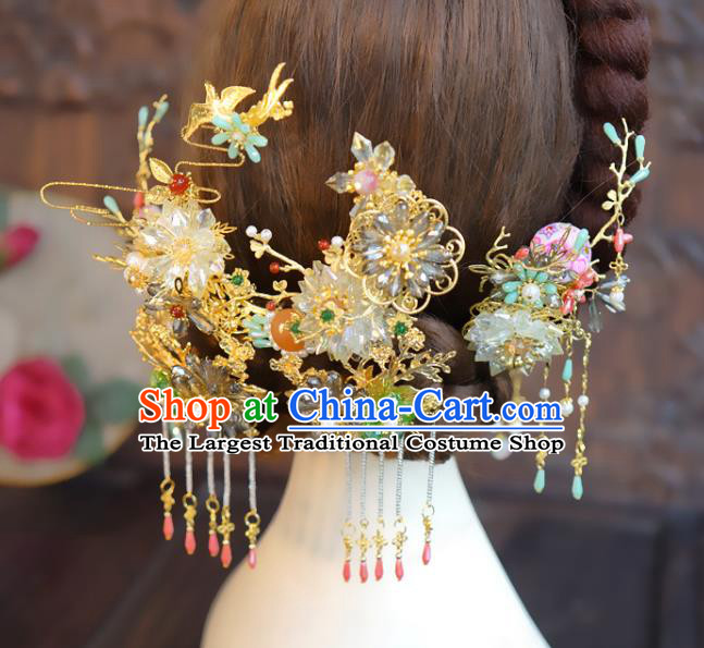 Chinese Wedding Hair Crown Classical Hair Accessories Traditional Tassel Hairpins Full Set