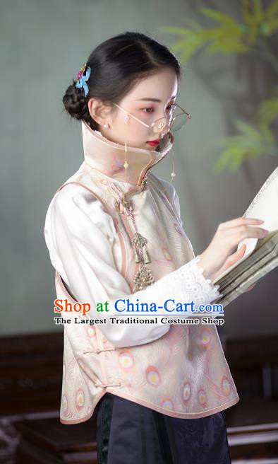 Chinese Tang Suit Pink Brocade Waistcoat Traditional National Women Clothing Classical Silk Vest