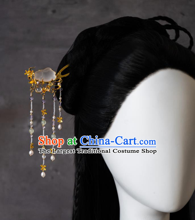 Handmade China Ancient Princess Osmanthus Rabbit Tassel Hairpin Ming Dynasty Court Gilding Hair Accessories