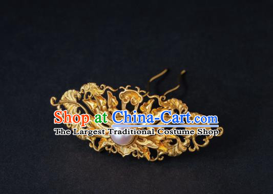 China Ming Dynasty Empress Hair Accessories Ancient Palace Queen Hairpin Gilding Lotus Hair Crown