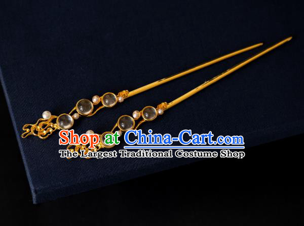 China Ancient Gilding Cloud Hair Accessories Traditional Tang Dynasty Crystal Hair Stick Hairpin